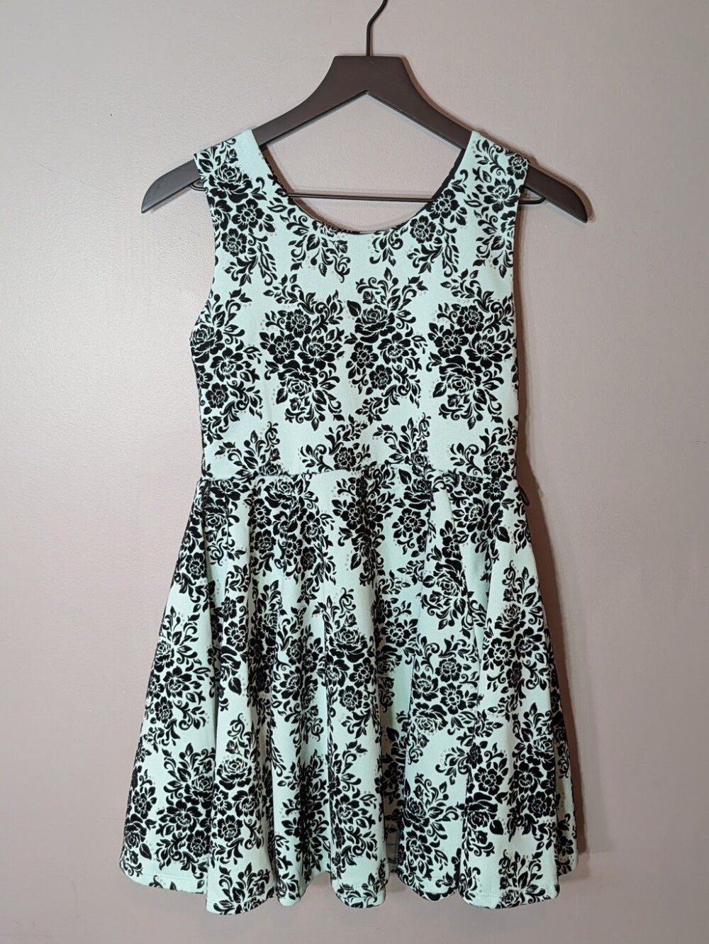 Knitworks Mint Green and Black Floral Mini Dress Y2K